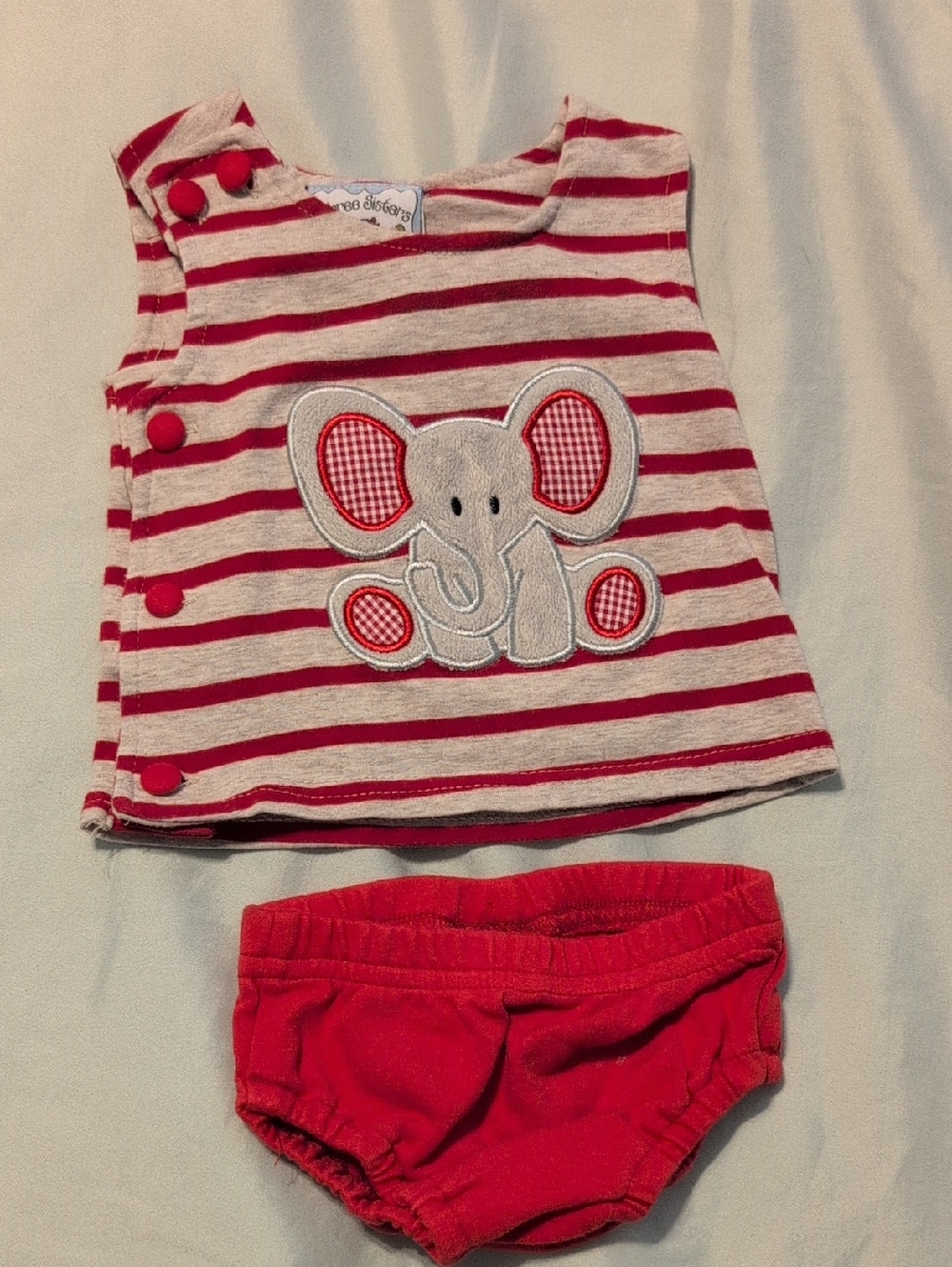 Red Striped Elephant Kids Matching Set - Two-Piece